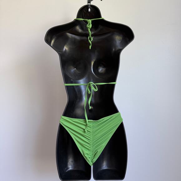 Pink Pink sz S Green Tie String Bikini Swimsuit Set Y2K‎ Micro Swim - Picture 7 of 8